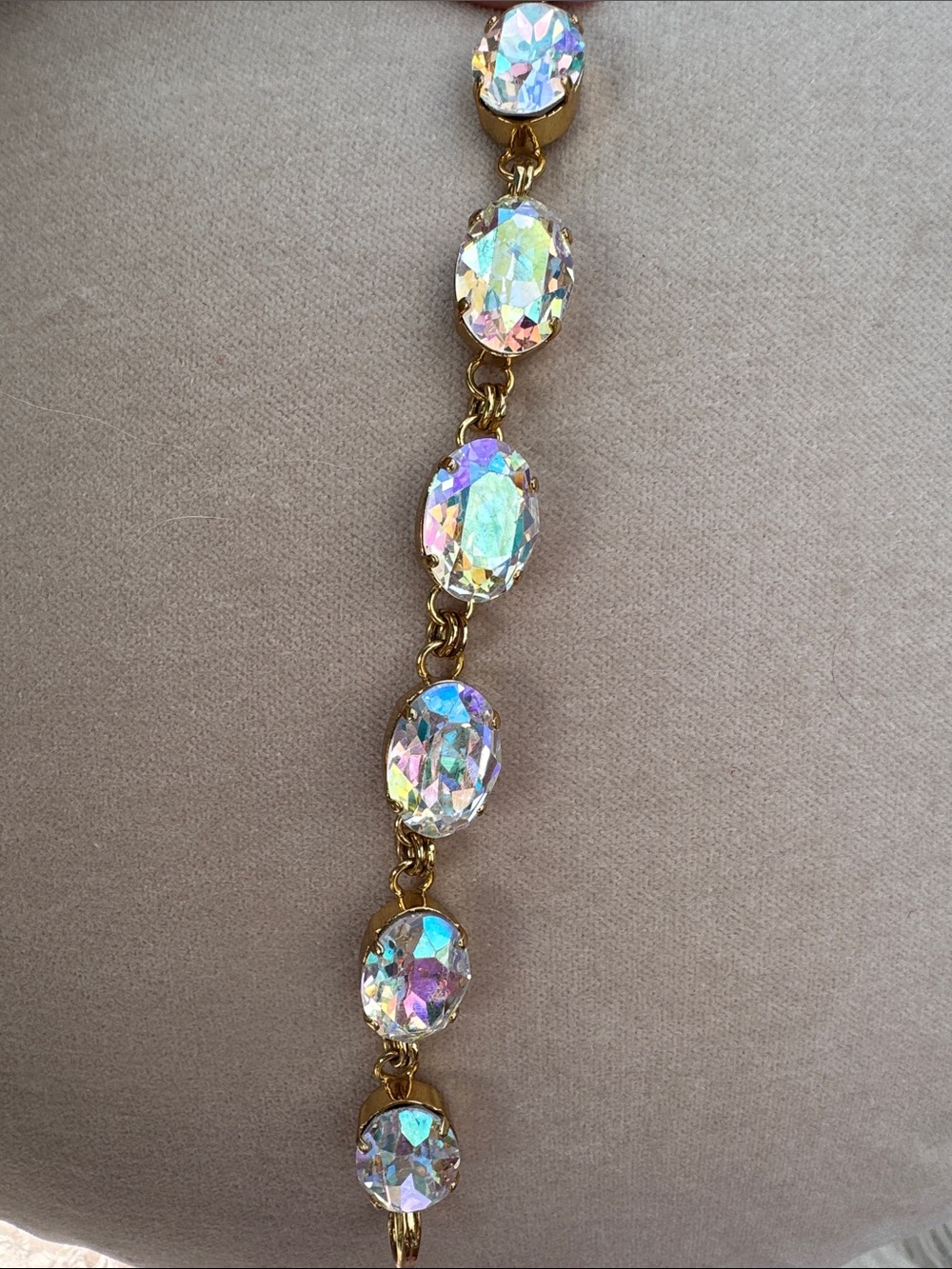 Sorrelli Bracelet with Iridescent Clear Crystal Oval Stones set in Bright Gold - Picture 5 of 6